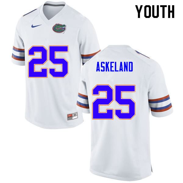 NCAA Florida Gators Erik Askeland Youth #25 Nike White Stitched Authentic College Football Jersey ZXY8864TH